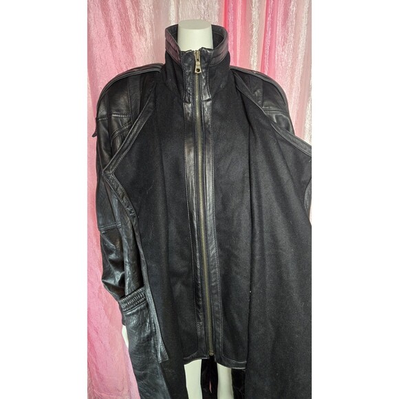 Midway Vintage Leather Collection Black Long Trench Coat Size Large Men's - Picture 14 of 16